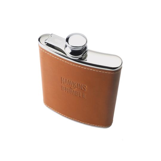 Tan Leather 6oz Hip Flask -  - Hawkins & Brimble Barbershop Male Grooming Products for Beards and Hair
